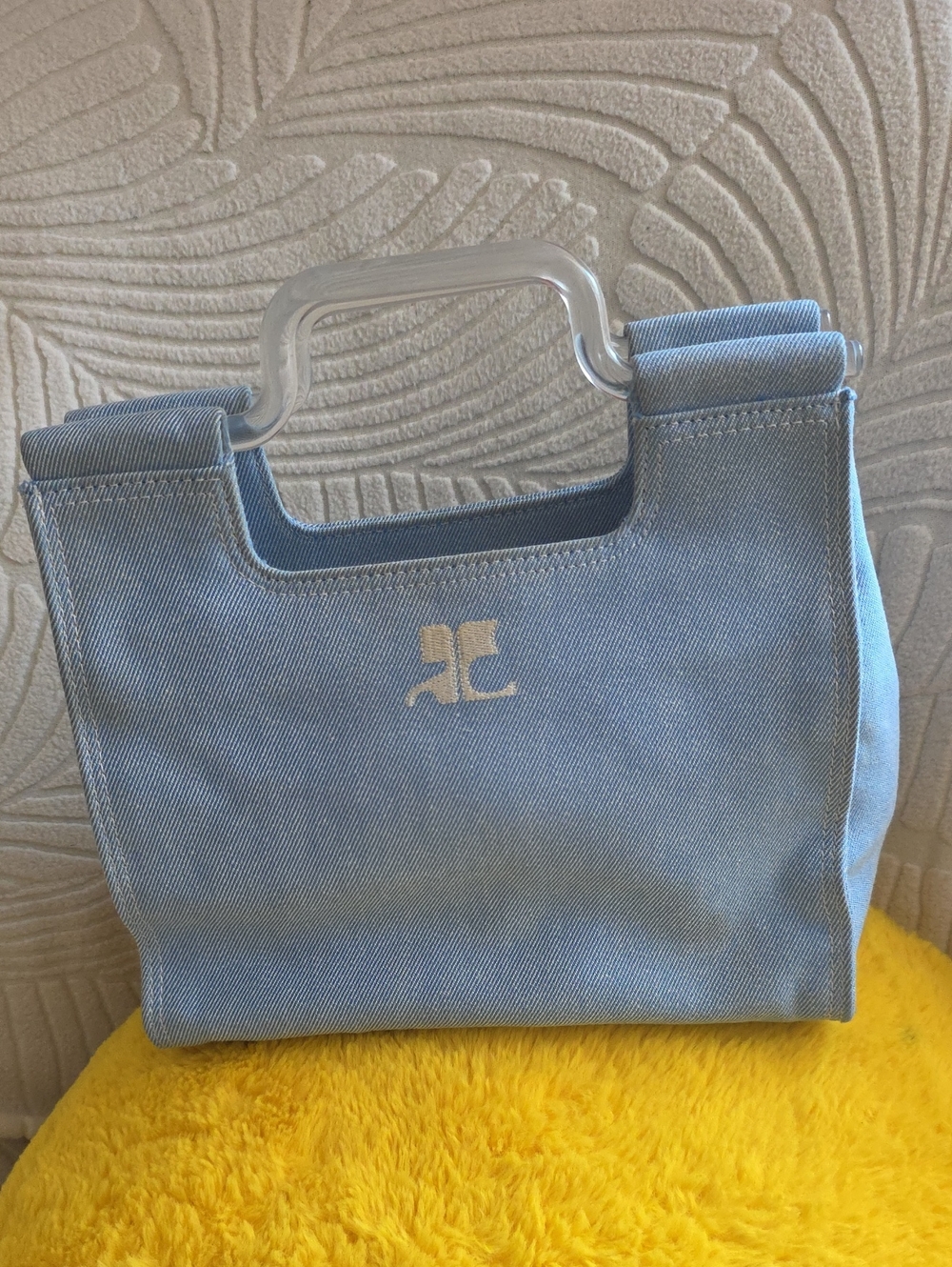 Courregès Light Blue Canvas Tote Bag with Clear Handles